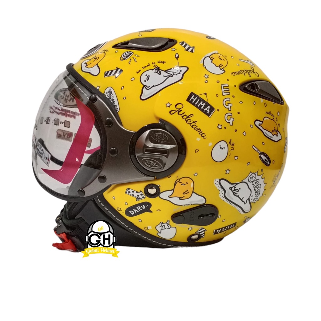 HELM HALF FACE KYT ELSICO MOTIF SANRIO SERI #1 GUDETAMA BLACK YELLOW