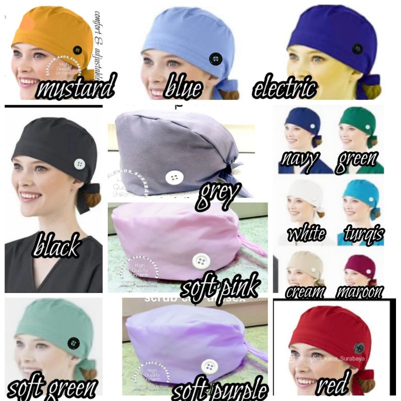 scrub cap hat scrub topi kain penutup kepala sampai telinga