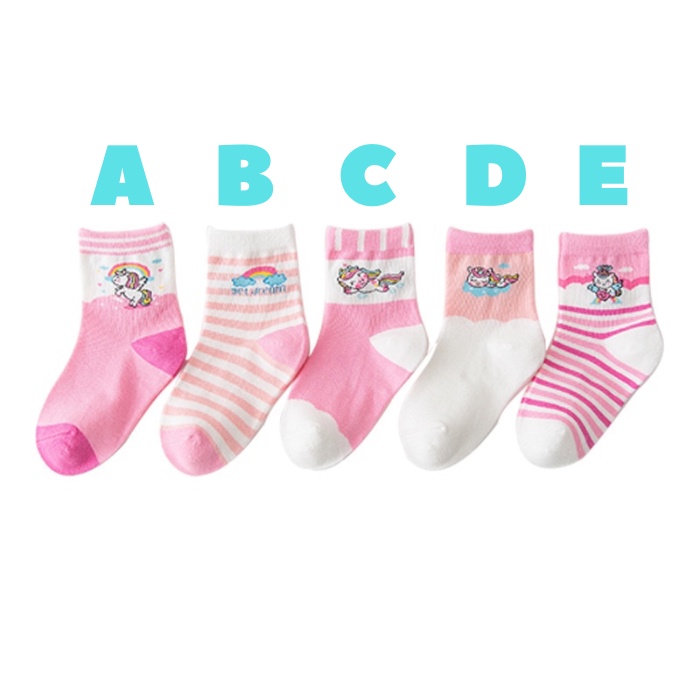 Kaos Kaki Anak Perempuan Fashion Korea Kekinian Motif Pink Unicorn Socks Kids Usia 3-7 Tahun TK SD A