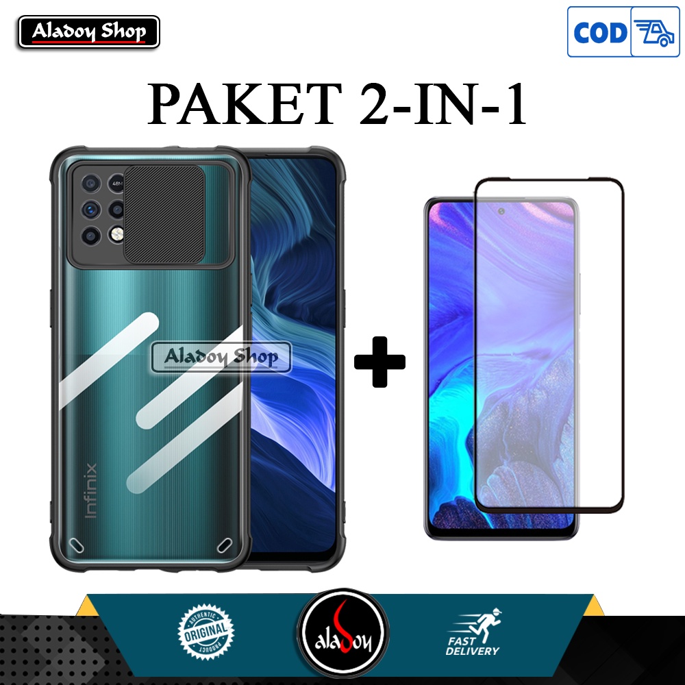 PAKET Case Infinix Note 10 Pro Nfc Hardcase Fusion Transparent Slide Premium Casing + Tempered Glass