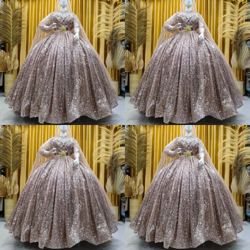 gaun pengantin berbi Payet ekor cantik