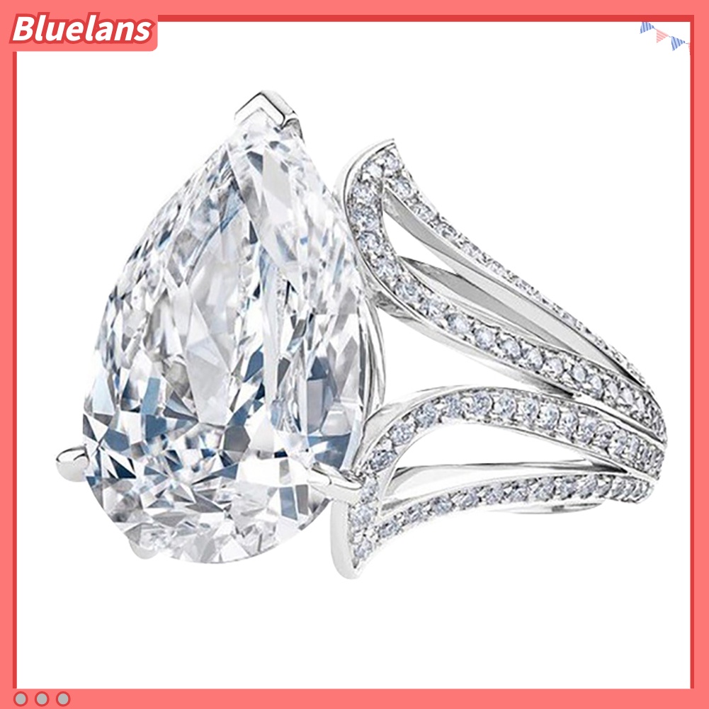 Bluelans Cincin Bentuk Bunga Waterdrop Aksen Berlian Imitasi Untuk Wanita