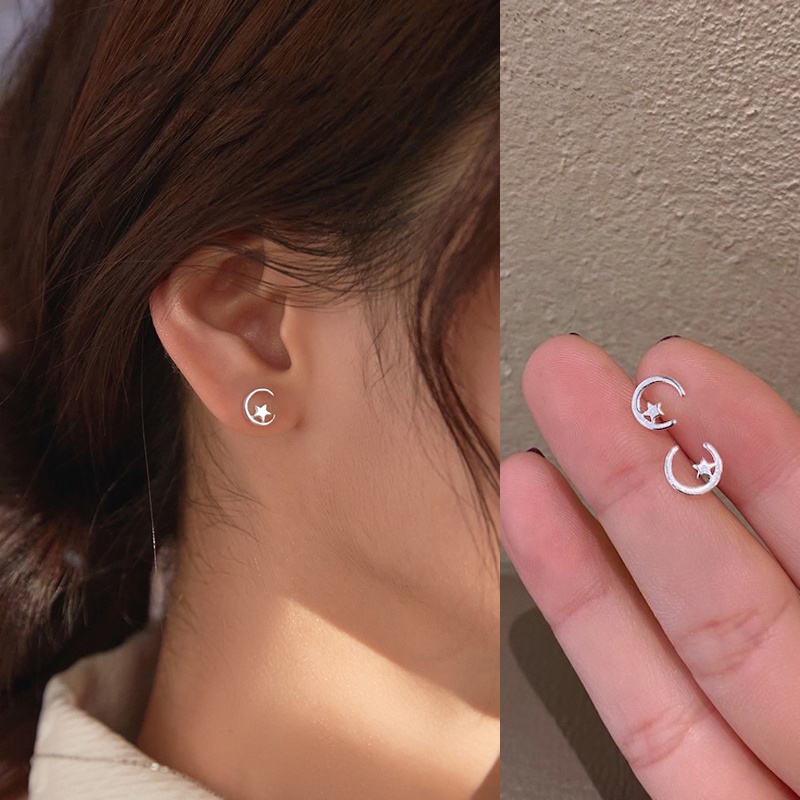 Roselife 1 Pasang Anting Tusuk Sterling Silver 925 Model Hati / Bulan / Bintang / Smiley Gaya Korea Untuk Wanita