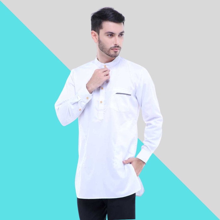 Baju Gamis Pria Dewasa Muslim Samase Pakistan Turki Terbaru 2022 - Putih, M