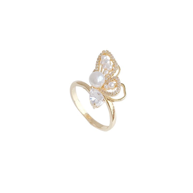 Shuling Butterfly Pearl Zircon Ring Female ins tide Fashion Adjustable Rings
