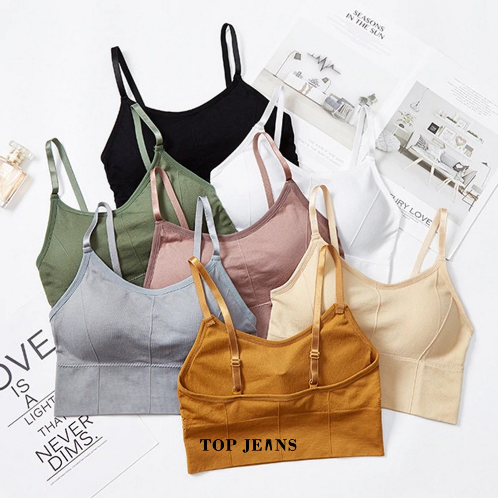 Bra Baju Wanita Motif Polos Tanpa Kawat / Pakaian Dalam Croptop Bra Fashionable / Woman Sport Bra Pu