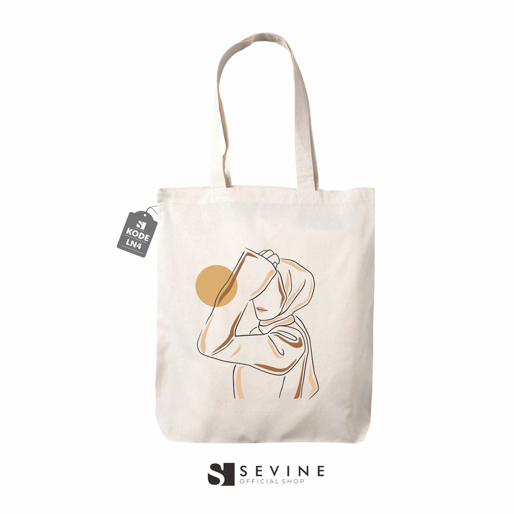 Sevine Tas Totebag Wanita Tote Bag Resleting Nordic Line Art  - LN