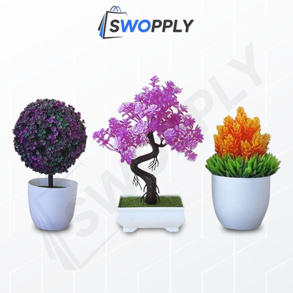 Swopply PT01 PT02 PT03 PT04 Tanaman Bunga Bonsai Plastik Dekorasi Rumah Pot Tanaman Bunga Hias Bongsai Artificial Flower Decoration