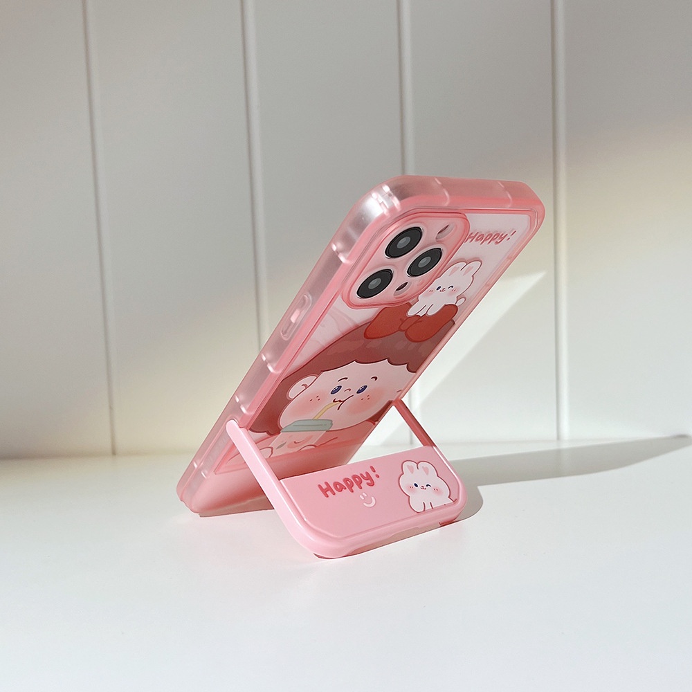 Case Pelindung Transparan Motif Gadis Pink Dengan Holder Untuk Iphone 11 8 7 Plus SE2 XS XR 12 13 PRO MAX