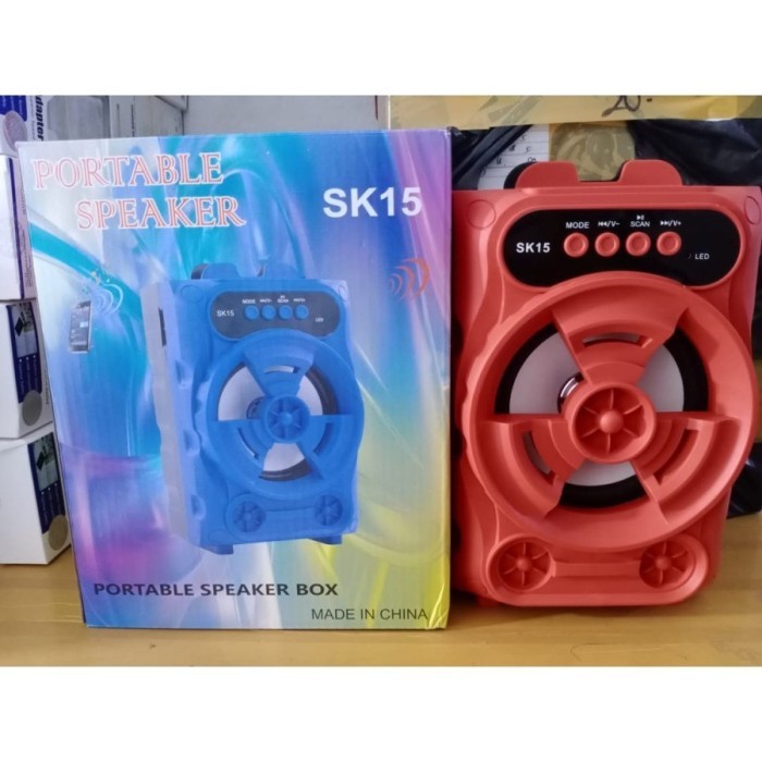 Speaker Bluetooth + Mic SK15, Speaker Portable Wireless LED SK-15 Bass Grosir