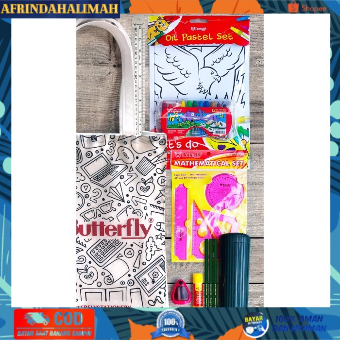 

[TERBARU] Butterfly Stationery Kit Tote Bag / Paket Alat Tulis Sekolah Mewarnai