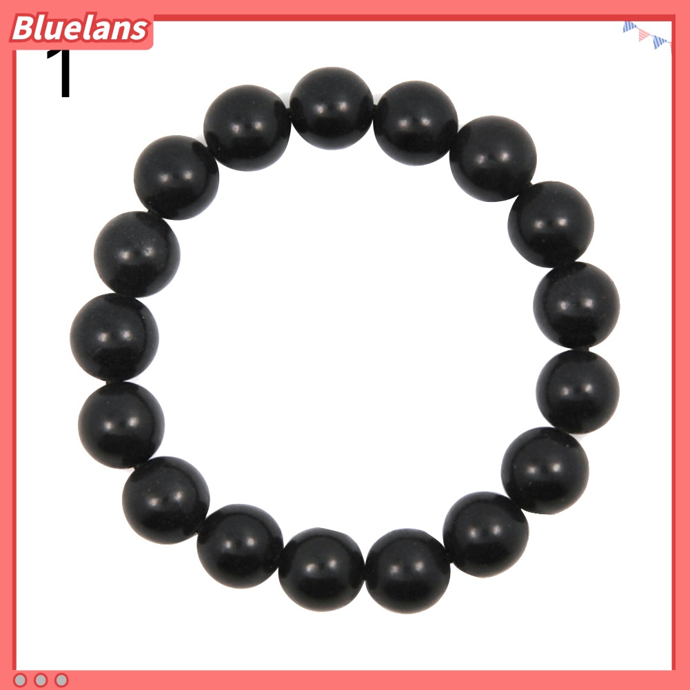 Bluelans 8/10mm Black Stone Beads Charm Bracelet Men Women Minimalist Bangle Jewelry
