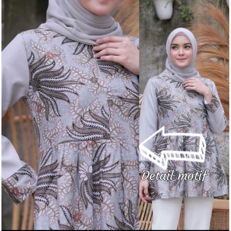 Batik Wanita Kekinian Sonna Grey Blouse Kerja Harian