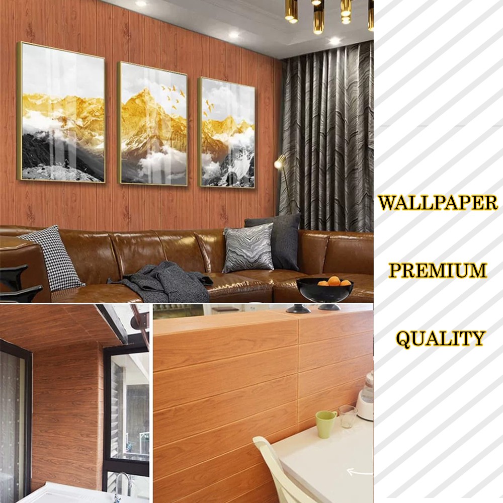 Wallpaper dinding Foam 3D  Kayu 70x77cm KAYU FOAM Brick Panel WallSticker Dekorasi Dinding-4