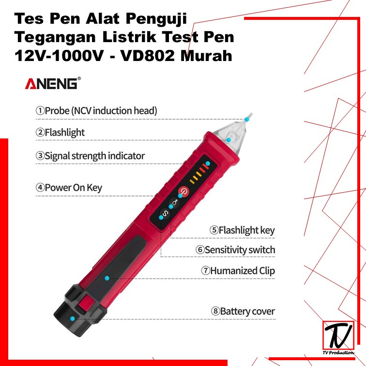 Test Pen Non Contact AC Voltage  Alert Detector 12V-1000V - VD802 /Alat Penguji Tegangan Listrik