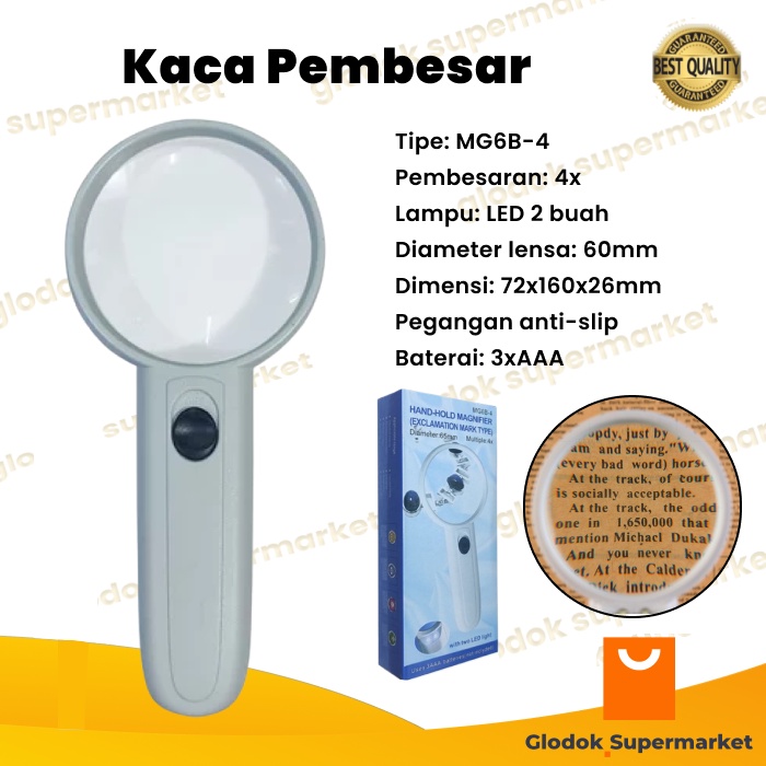 Kaca Pembesar 4x Pembesaran MG6B-4 Magnifying Glass 2 LED MG6B4