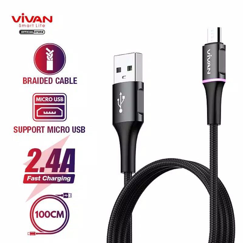 ORI VIVAN VDM100 KABEL DATA MICRO USB 2.4A 100CM QUICK CHARGE (by 88)