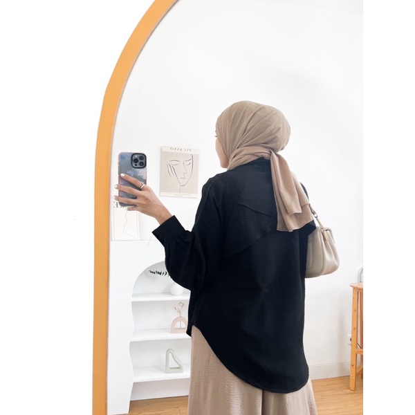 Kemeja Blouse Lengan Panjang KINAN Blouse LUNA Kancing Depan Flow Cringke Premium Kerah Banyak Variasi OOTD Remaja Dewasa