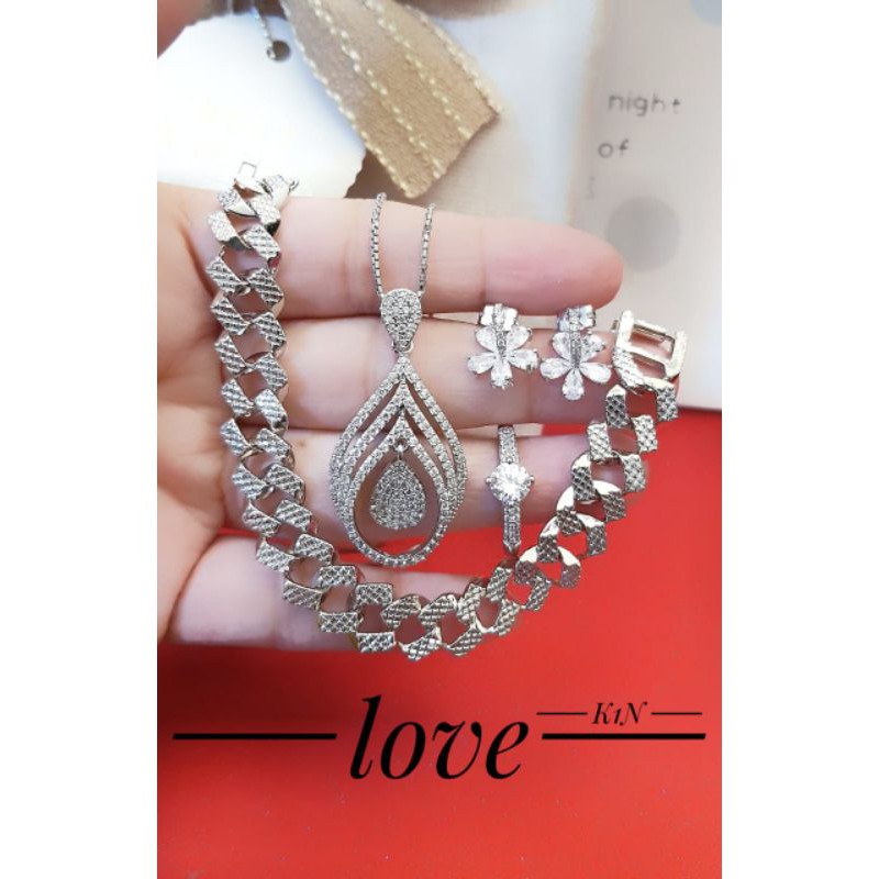 Xuping set perhiasan lapis emas putih asli 18k X1055