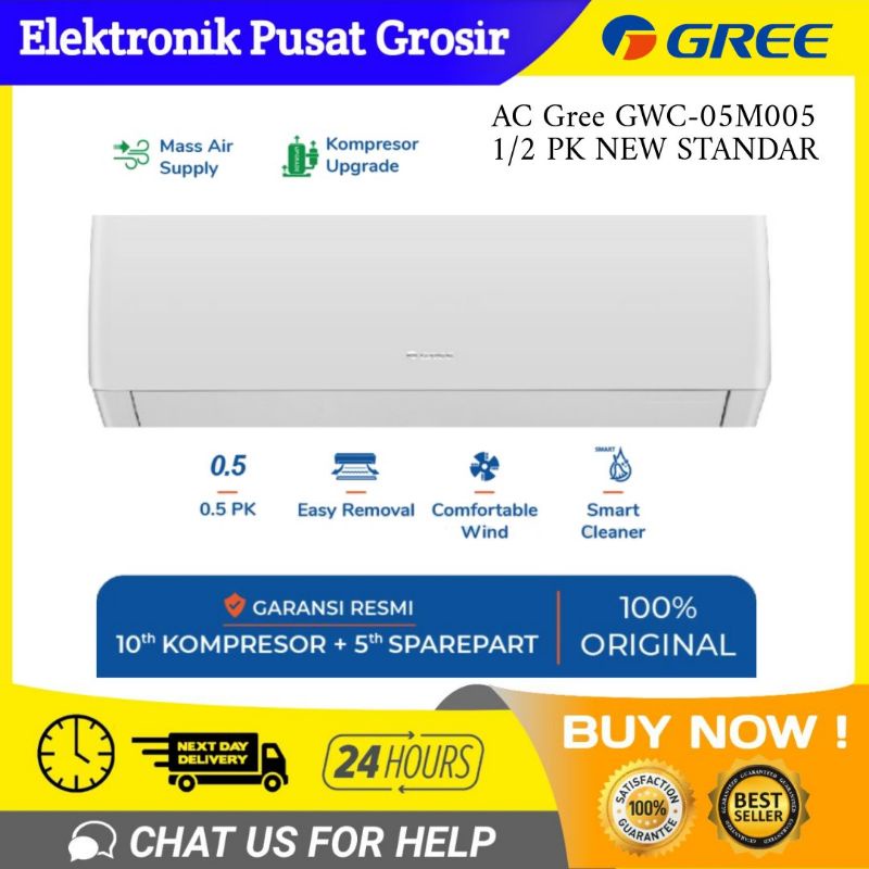 GREE AC 1/2 PK GWC05MOO5 GWC-05MOO5 05MOO5 NEW STANDAR SMART CLEANER 385 WATT