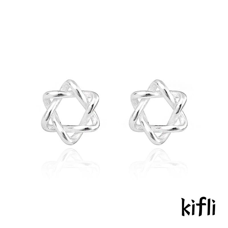 Anting Stud Mini,Bentuk Bintang Hexagram,Hollow,Untuk Wanita