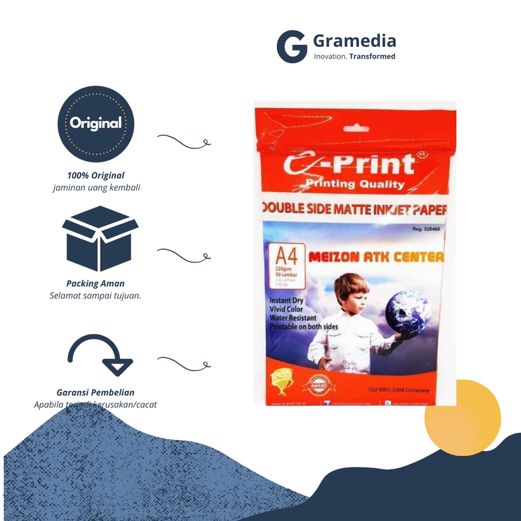 

Gramedia Cikupa - E-PRINT DOUBLE SIDE MATTE PAPER A4 220gms/50 SHEET