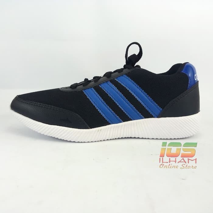 Sepatu Sneaker Adidas Garis Pilon Olahraga Size 36-40 Hitam Biru