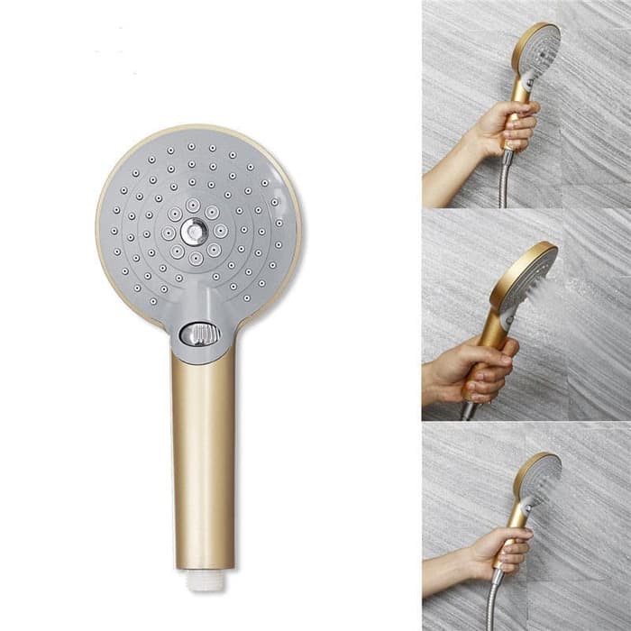 Kepala Hand Shower Head Mandi Set 3 Mode Besar Selang Emas ss02B Gold