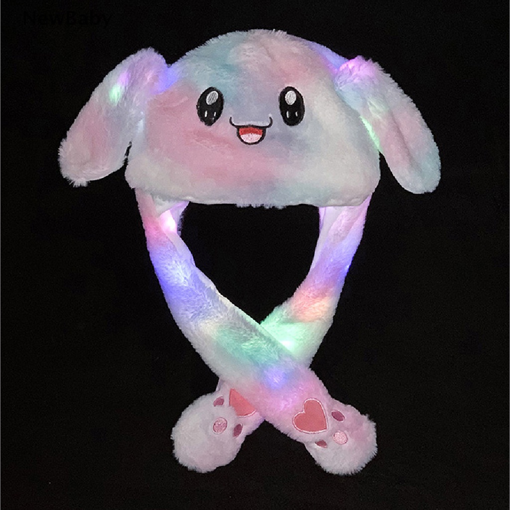 Topi Plush Desain Telinga Kelinci Dengan Lampu Untuk Anak Perempuan