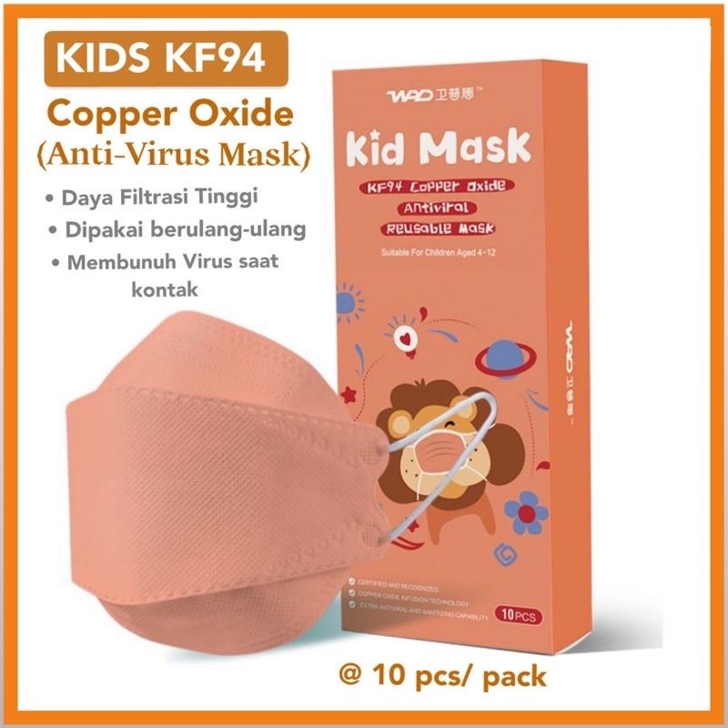 10PCS MASKER ANAK KF94 TEMBAGA COPPER OXIDE MASK EARLOOP 4PLY GOLD KREM ANTI VIRUS PACKING PER PC