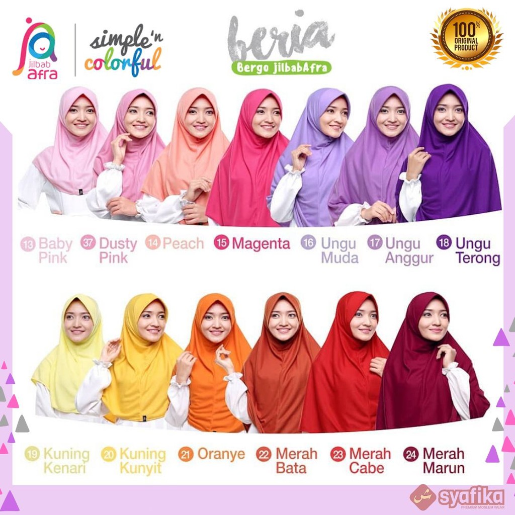 JILBAB BERIA SIZE S - BERGO JILBAB AFRA - HIJAB INSTAN BAHAN KAOS, ADEM, LEMBUT &amp; NYAMAN