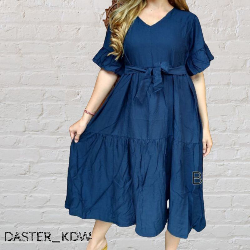 DASTER JUMBO  DRESS BUMIL JUMBO SELETING DEPAN BAHAN RAYON TANGAN REMPEL BIG SIZE3XL LD125CM