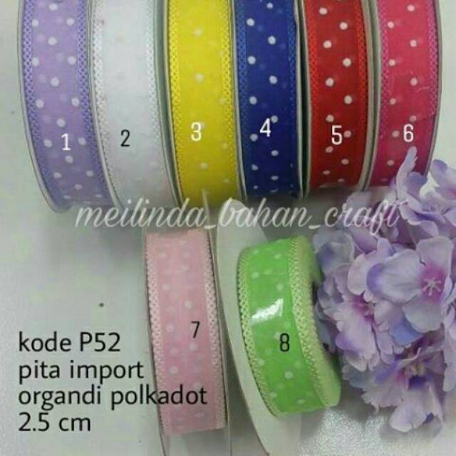 

Kode P51. Pita organdi polkadot import 2.5 cm