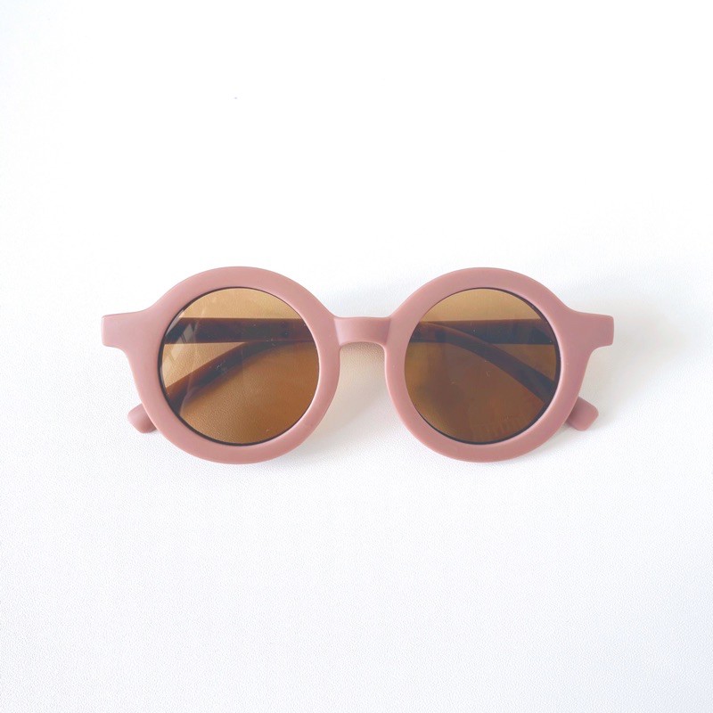 Little Whimsea Retro Sunnies / Kacamata Hitam Anak Unisex bentuk O/Kacamata Anak-Matte Red Bean