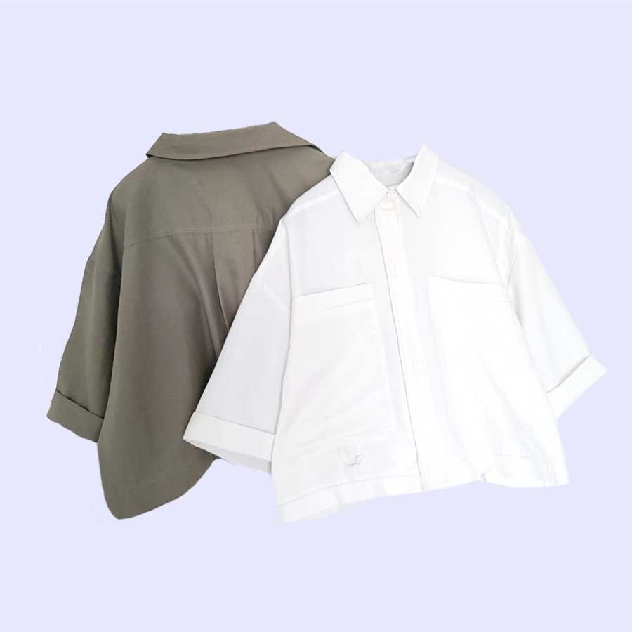 BLOUSE WANITA UNIQLO GU AIRY SHIRTS GU768 AIRY SHIRT-ZRIP BOXY OLIVE