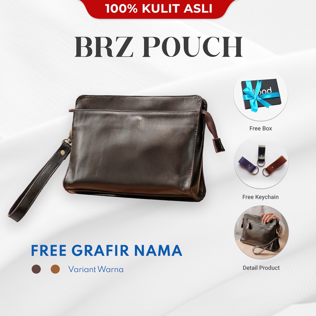 CLUTCH POUCH PRIA KULIT ASLI ORIGINAL 100% PREMIUM BRZ HANDBAG - GRATIS UKIR NAMA