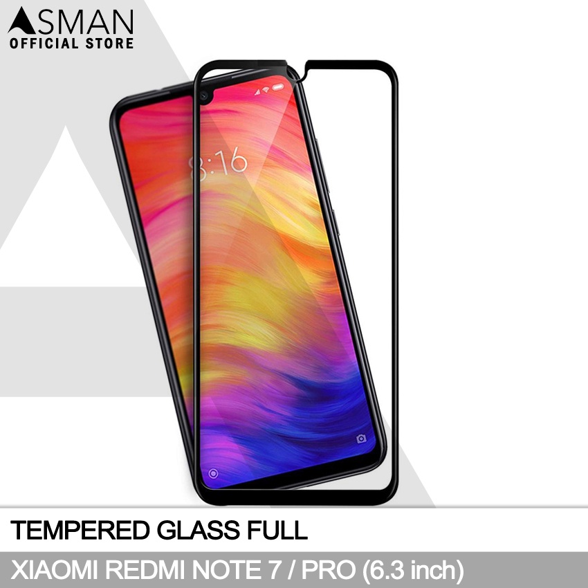 Tempered Glass Full Xiaomi Redmi Note 7 / Pro (6.3&quot;) | Anti Gores Kaca - Hitam