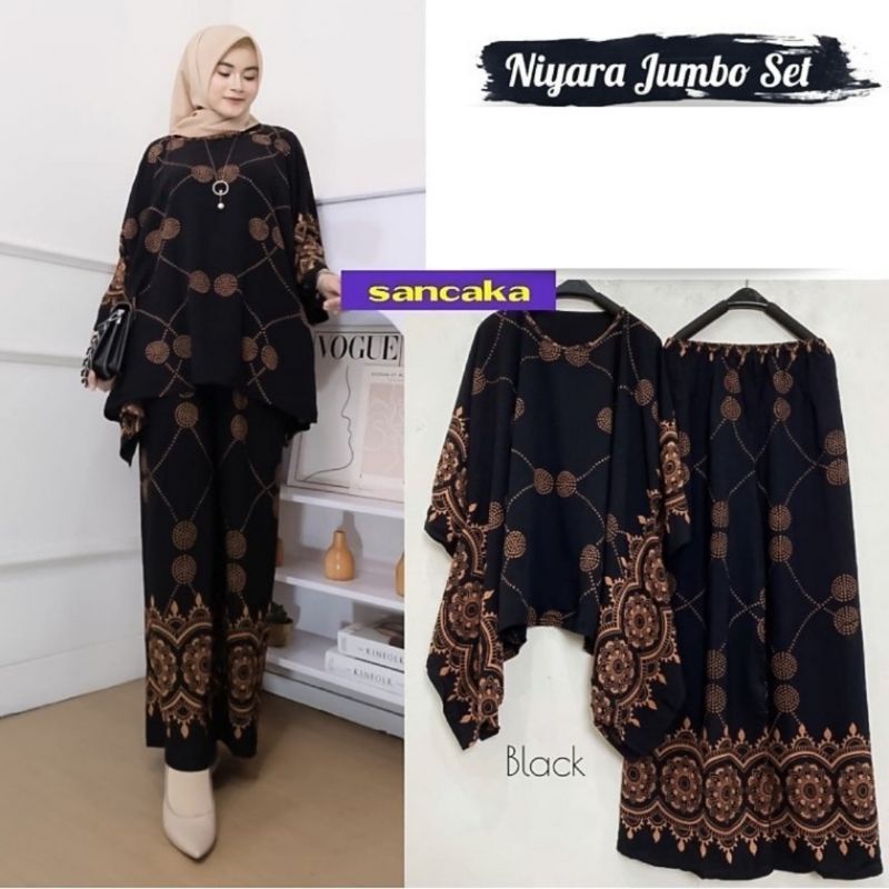 Setelan Rayon Jumbo Lengan Panjang Abstrak Kekinian One Set Piyama Baju Tidur Termurah