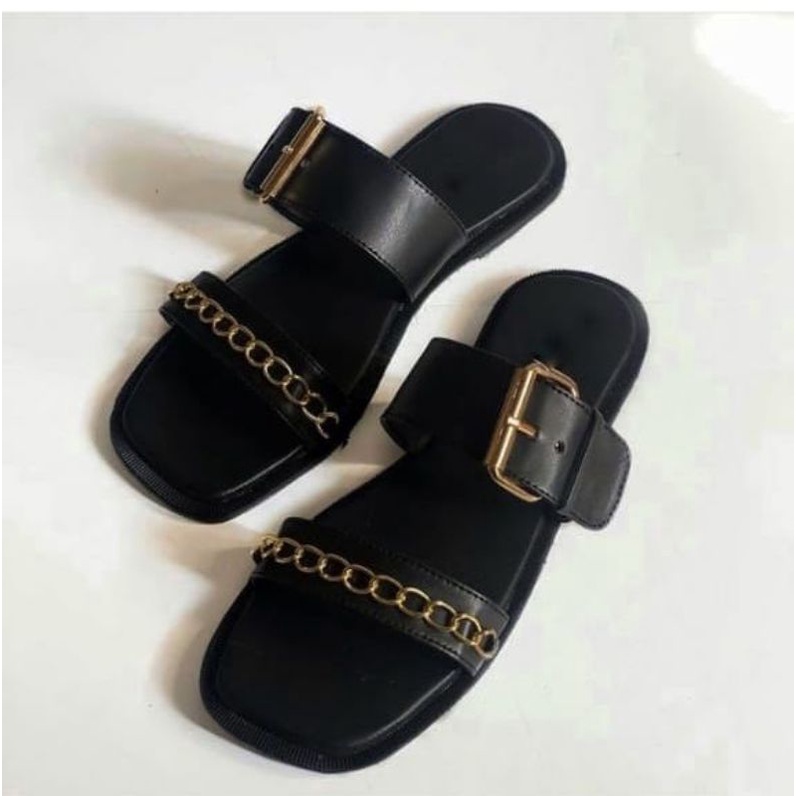 ANG~flat ban2 rantai#sandal santai#sandal kekinian