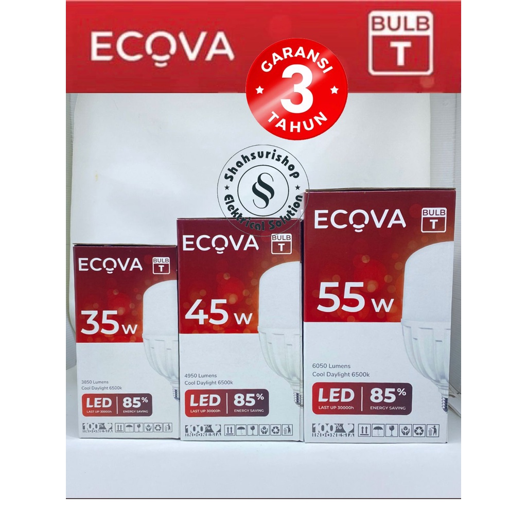 LED BULB ECOVA 45W 45WATT 45 WATT T SERIES GARANSI 3 TAHUN SNI