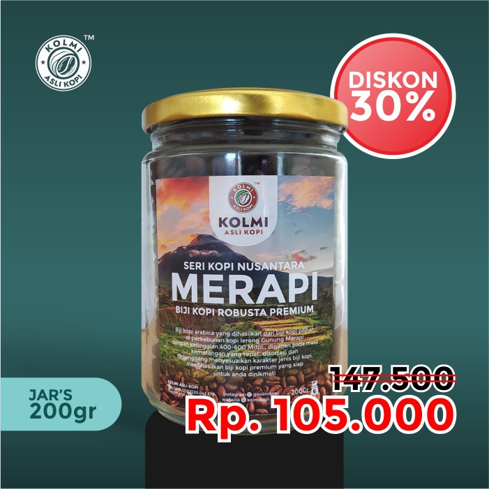 

KOPI ROBUSTA MERAPI ROASTBEAN (BIJI SANGRAI) PREMIUM EXLUCSIV JAR 200G