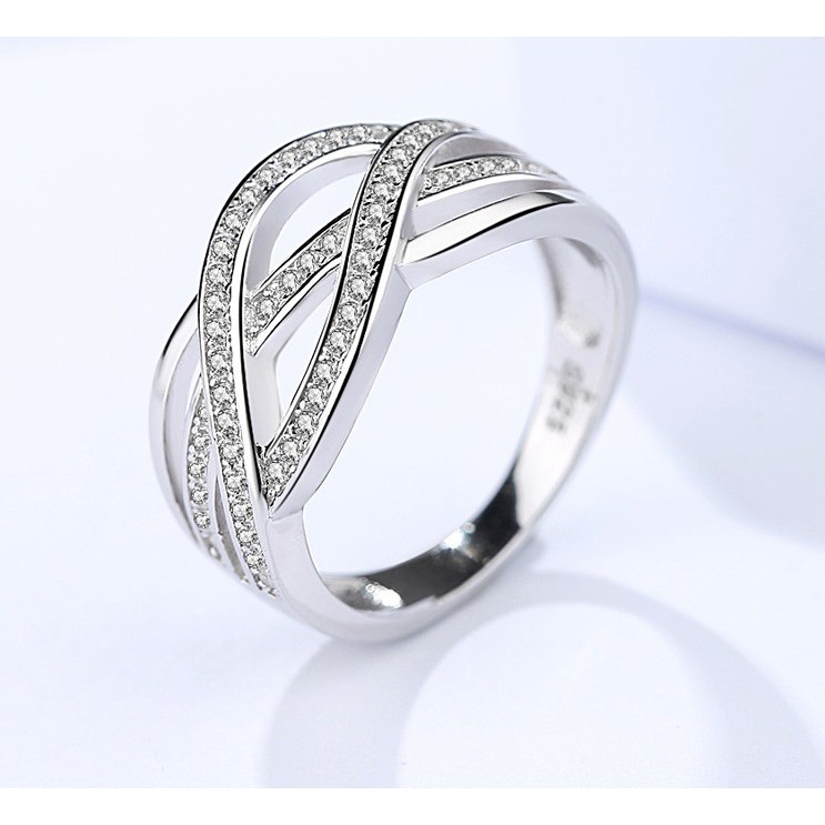 Cincin Perak Wanita Couple Asli S 925 Lapis Rhodium Cocok Nikah tunangan hadiah RS044