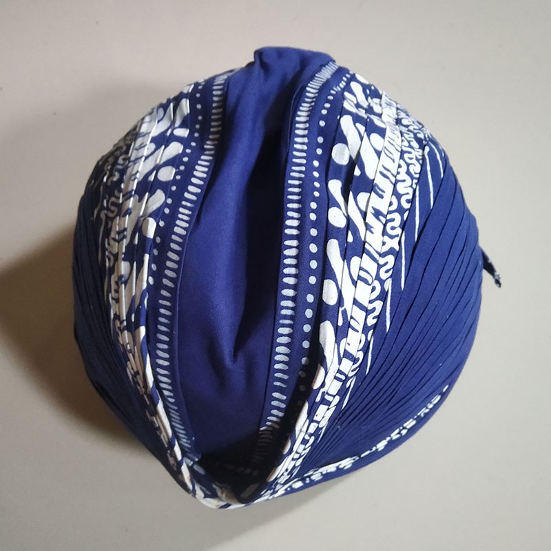 Blangkon Lipat Alusan Motif Modang Biru Kain Udeng Iket