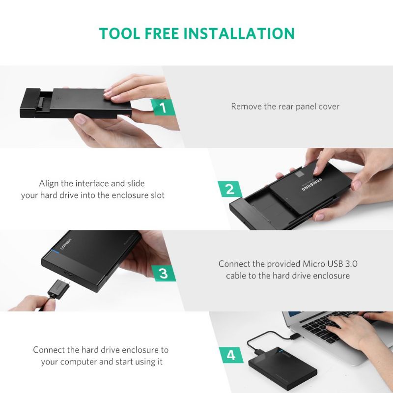 UGREEN Original Casing Enclosure Hard Disk External 2.5 &quot;SATA USB 3.0 dengan Kabel Micro USB 3.0