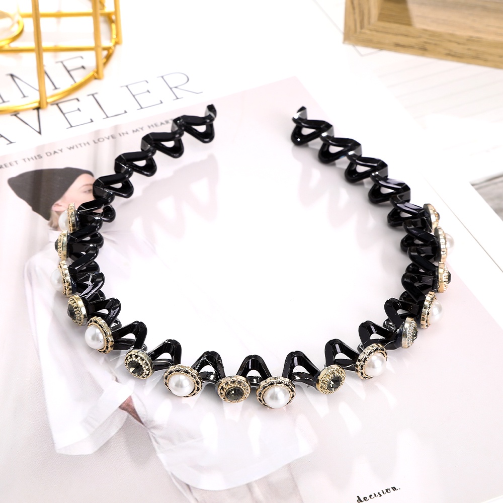 Korean Plastic Pearl Rhinestone Headband Fashion Retro Hairband for Women Hair Accessories