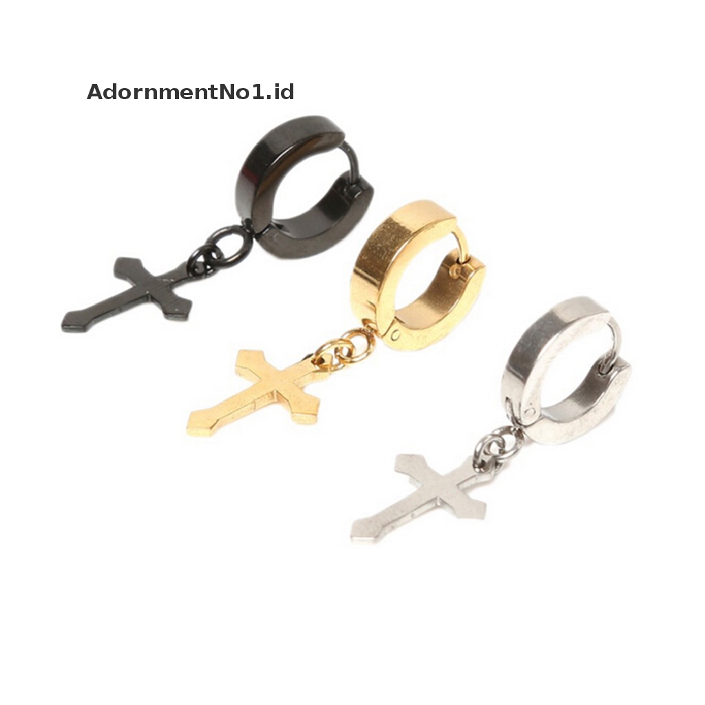 (AdornmentNo1) 1pc Anting Klip Motif Salib Bahan Titanium Steel Ukuran 4x9cm Untuk Pria 1pc Anting Tusuk Motif Salib Ala Punk Warna Hitam Untuk Pria 1pc Anting Salib Gaya Punk