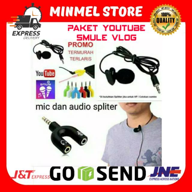 [FREE ONGKIR] PAKET YOUTUBE YOUTUBER VLOG VLOGGER SMULE ALAT REKAMAN - MIC CLIP ON &amp; AUDIO SPLITTER