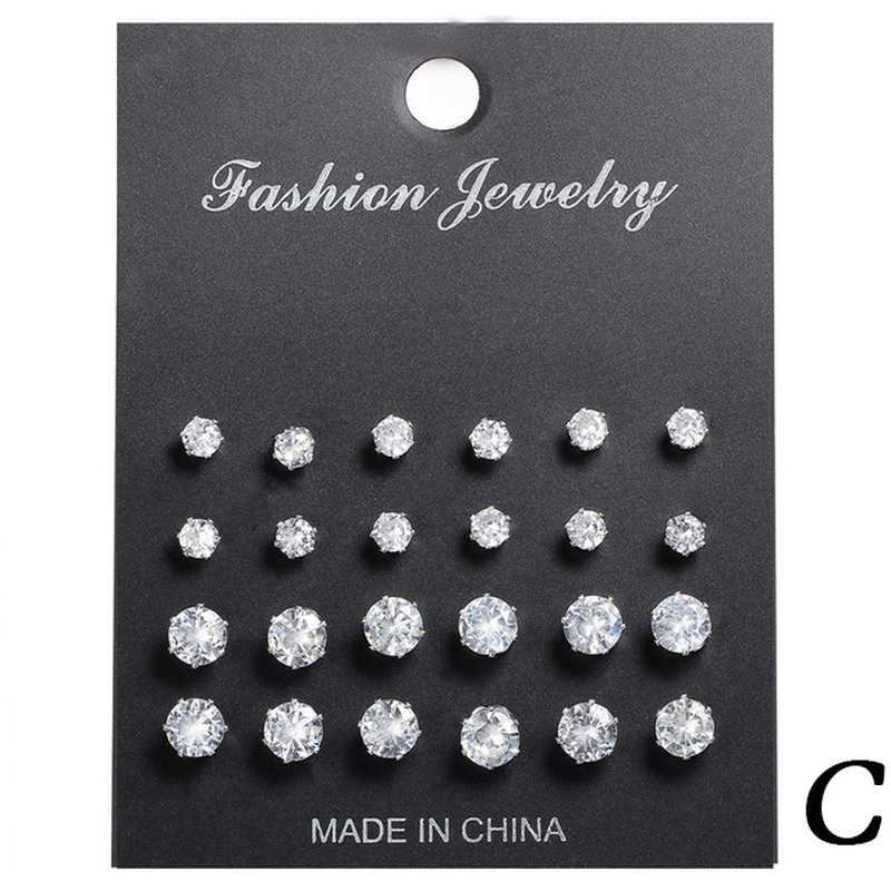 40Pcs / Set Anting Tusuk Bulat Kristal Warna Emas