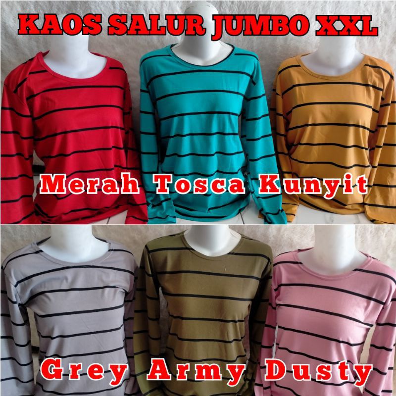 Kaos Wanita Salur Lengan Panjang Size Fit to XL / Kaos Wanita Lengan Panjang
