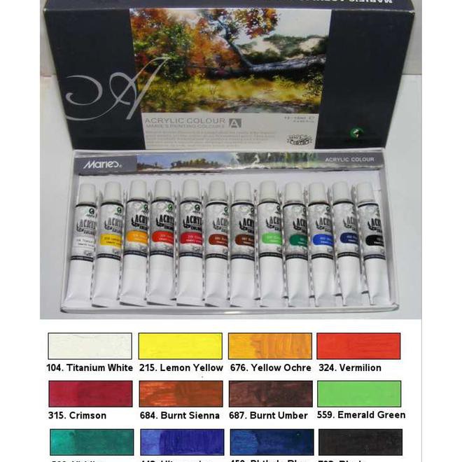 

Cat Lukis Akrilik Maries Set 12 Warna X 12 Ml - Maries Acrylic Color Best Seller